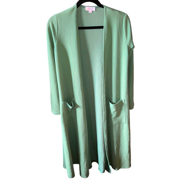 Lularoe small celery‎ green knit Sarah duster length cardigan. NWT . Stretchy - Picture 1 of 7